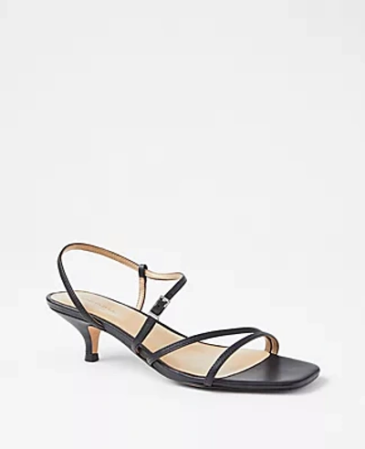 Shop Ann Taylor Strappy Leather Kitten Heel Sandals In Black