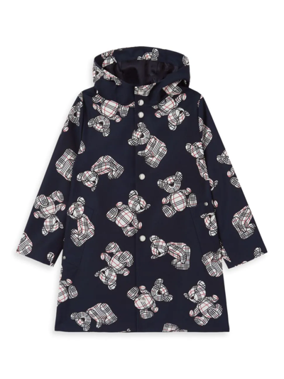 Shop Burberry Little Girl's & Girl's Thomas Bear Print Hooded Coat In Midnight