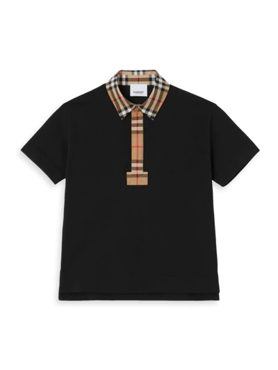 Shop Burberry Little Boy's & Boy's Johane Vintage Check-trim Polo Shirt In Black