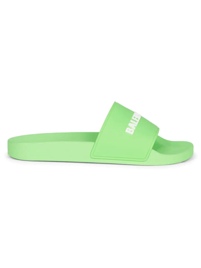 Shop Balenciaga Women's Rubber Pool Slide Sandals In Green White