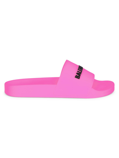 Shop Balenciaga Women's Rubber Pool Slide Sandals In Fluo Pink Black