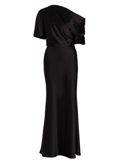 Shop Amsale Women's Satin One-shoulder Gown In Black