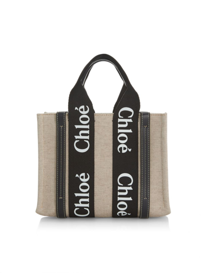 Shop Chloé Women's Small Woody Canvas Tote In Black Blue