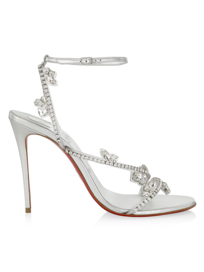 Shop Christian Louboutin Women's Joli Queen 100 Crystal-embellished Ankle-strap Sandals In Silver