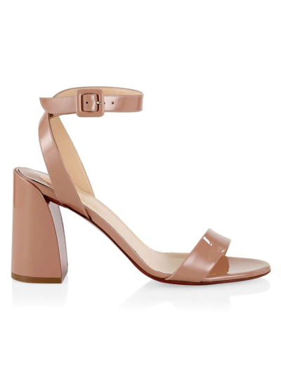 Shop Christian Louboutin Women's Miss Sabina 85 Patent Leather Ankle-strap Sandals In Tan