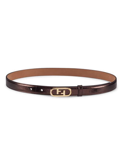 Shop Fendi Women's Ff Oval Buckle Leather Belt In Moro