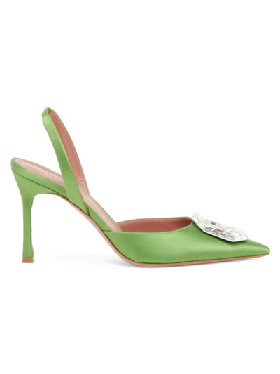 Shop Amina Muaddi Women's Camelia Silk Slingback Pumps In Light Jungle