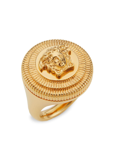 Shop Versace Men's Medusa Head Ring In  Gold
