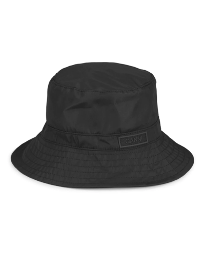 Shop Ganni Women's Logo Patch Bucket Hat In Black