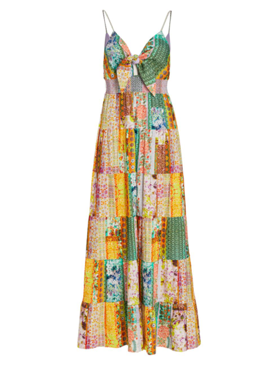 Shop Alice And Olivia Women's Karolina Paneled Linen-blend Maxi Dress In Vintage Summer Lavndrflds