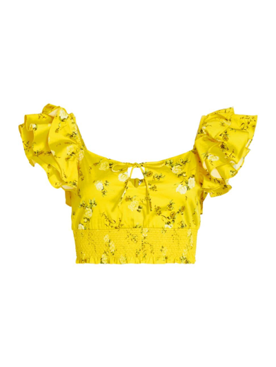 Shop Alice And Olivia Women's Shanae Ruffled Cotton-blend Crop Top In Escaped Itsy Sunbeam
