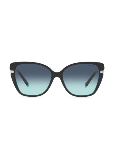 Shop Tiffany & Co Women's Wheat Leaf 57mm Cat Eye Sunglasses In Black Blue