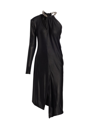 Shop Yigal Azrouël Women's Serenity Deconstructed Asymmetric Chain Midi-dress In Jet Black