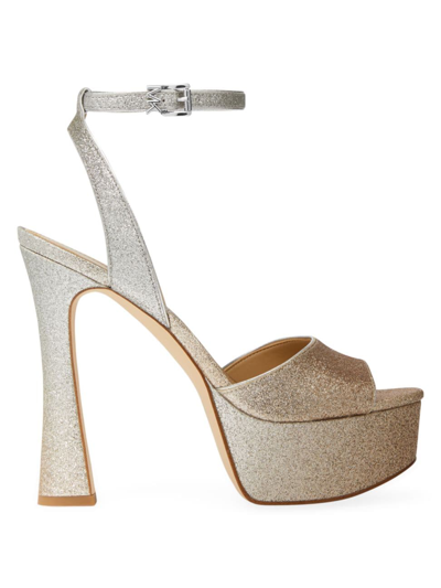 Shop Michael Michael Kors Women's Jenson Glitter Platform Sandals In Silver Pale Gold