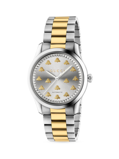 Shop Gucci Men's G-timeless Automatic Stainless Steel Bracelet Watch In Silver Gold