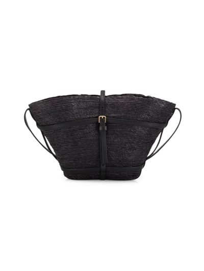 Shop Altuzarra Watermill Straw Shoulder Bag In Black Striped