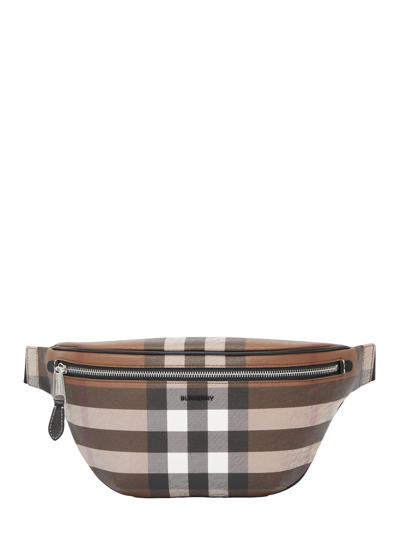 Shop Burberry Check Leather Bum Bag In Brown