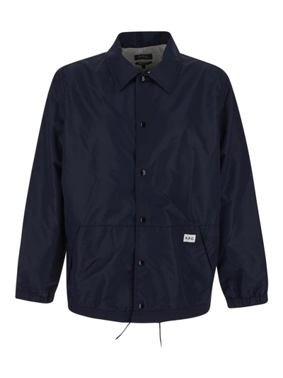 Shop Apc Logo Tag Jacket In Blue