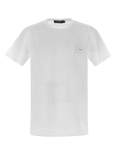 Shop Dolce & Gabbana Cotton T-shirt With Logo Plaque In White