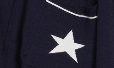 Shop Nina Leonard Star Print Cardigan In Navy
