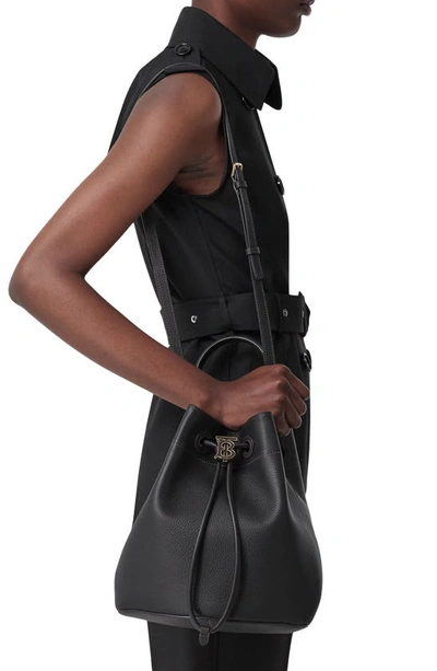 Shop Burberry Small Grainy Leather Drawstring Bucket Bag In Black