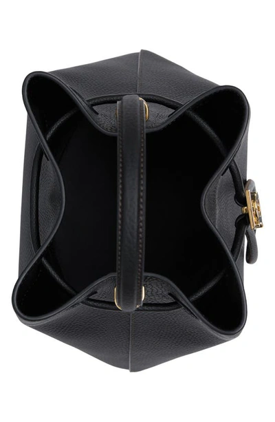 Shop Burberry Small Grainy Leather Drawstring Bucket Bag In Black