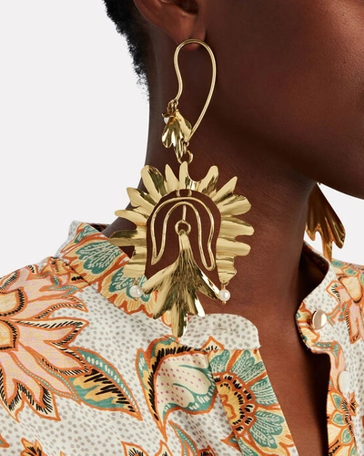 Shop Ulla Johnson Kanoa Loop Asymmetric Leaves Earrings In Gold