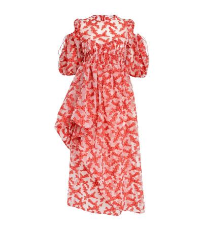 Shop Cecilie Bahnsen Asymmetric Fiorella Midi Dress In Clear/red
