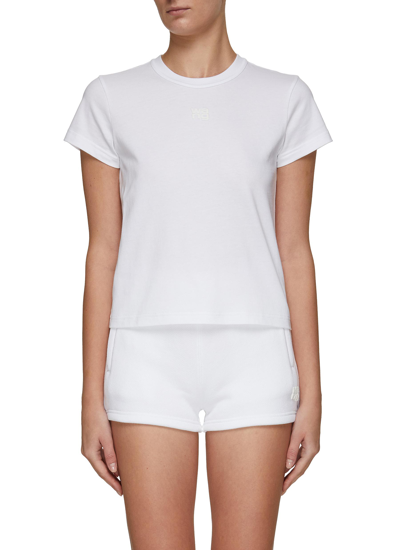 Shop Alexander Wang T Textured Logo Cap Sleeve Cotton Crewneck T-shirt In White