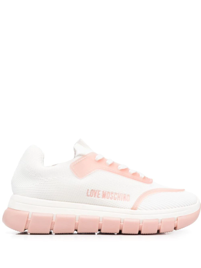 Shop Love Moschino Logo-print Lace-up Sneakers In White