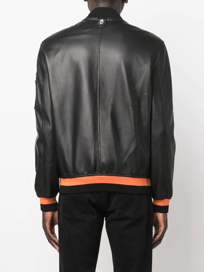 Shop Billionaire Stripe-detail Leather Bomber-jacket In Black