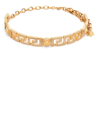 Shop Versace Medusa Greca Choker Necklace In Gold