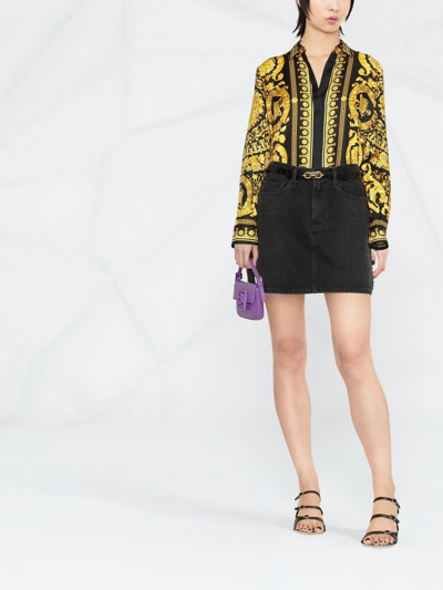 Versace Black And Yellow Shirt With Barocco Print In Black