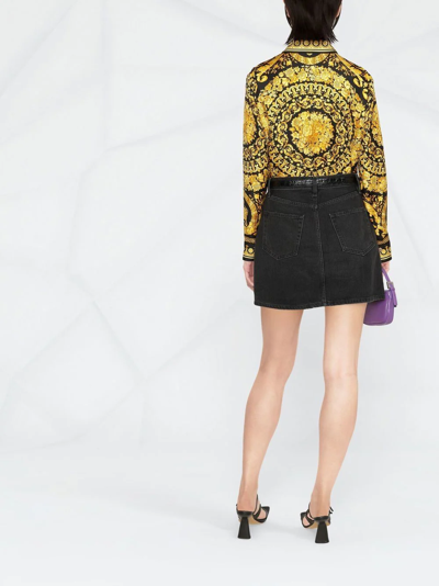 Versace Black And Yellow Shirt With Barocco Print In Black