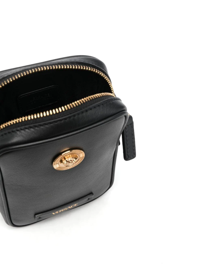Versace Medusa Plaque Black Messenger Bag In Black