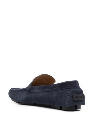 Shop Versace La Medusa Suede Loafers In Blue