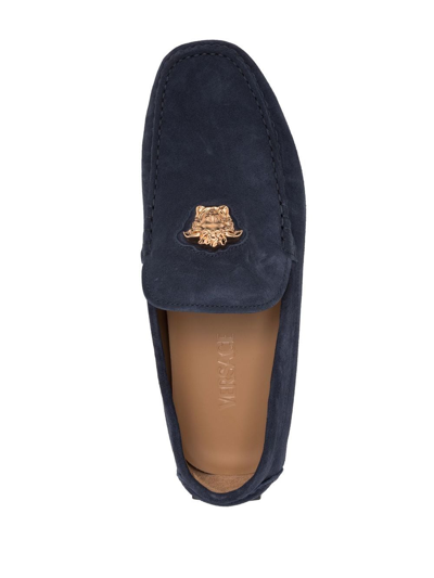 Shop Versace La Medusa Suede Loafers In Blue