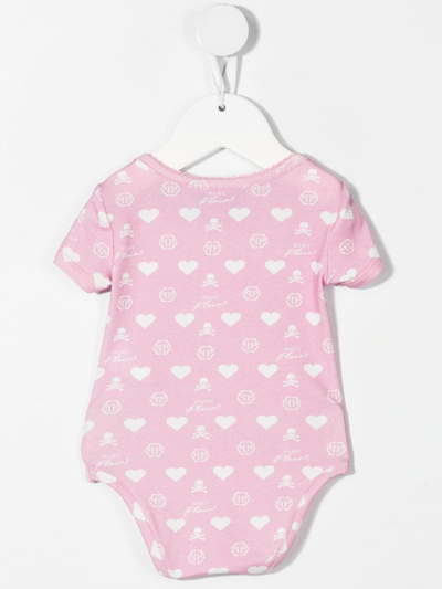 Shop Philipp Plein Logo-print Short-sleeve Babygrow In Pink