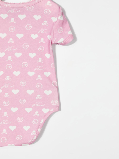 Shop Philipp Plein Logo-print Short-sleeve Babygrow In Pink