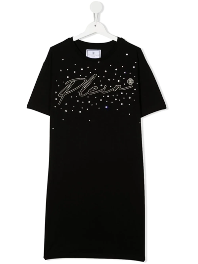 Shop Philipp Plein Junior Embroidered-logo T-shirt Dress In Black