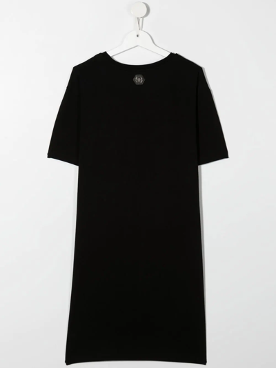 Shop Philipp Plein Junior Embroidered-logo T-shirt Dress In Black