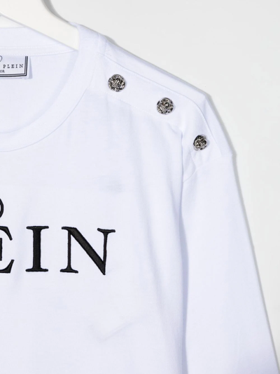 Shop Philipp Plein Junior Shoulder-button Chest-logo T-shirt In White
