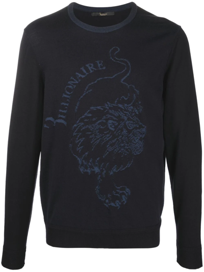Shop Billionaire Graphic-print Crew Neck Sweatshirt In Blue