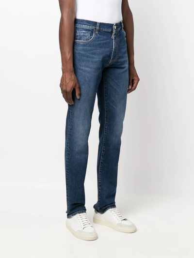 Shop Billionaire Logo-patch Straight-cut Jeans In Blue
