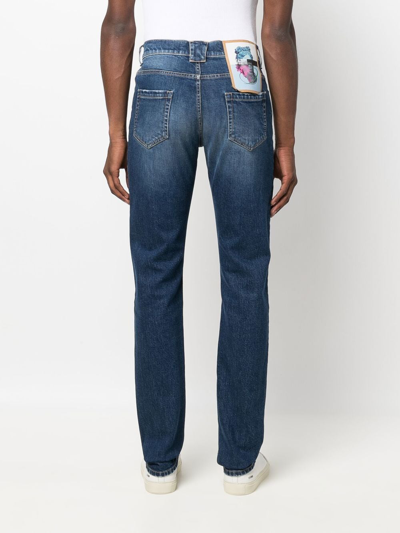 Shop Billionaire Logo-patch Straight-cut Jeans In Blue