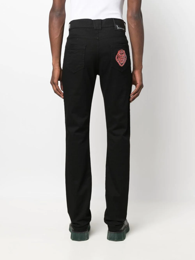 Shop Billionaire Embroidered-logo Slim-fit Jeans In Black