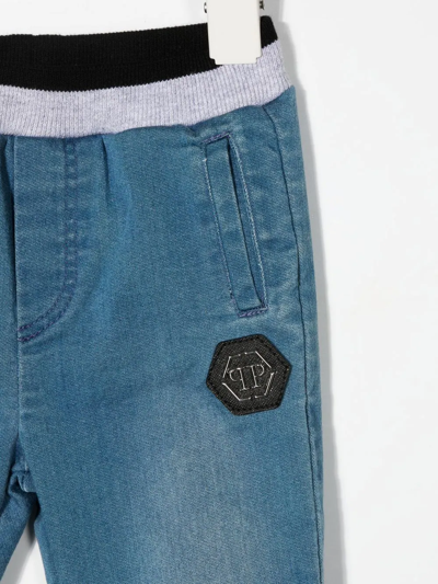 Shop Philipp Plein Junior Hexagon Logo-plaque Trousers In Blue