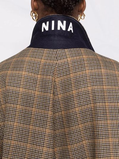 Shop Nina Ricci Houndstooth Checked Cocoon Coat In Neutrals