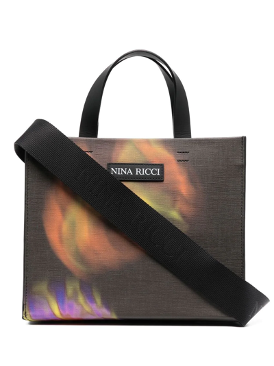 Shop Nina Ricci Small Printed Coated Canvas Tote Bag In Black