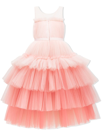Tulleen Tiered Tulle Maxi Gown In Pink